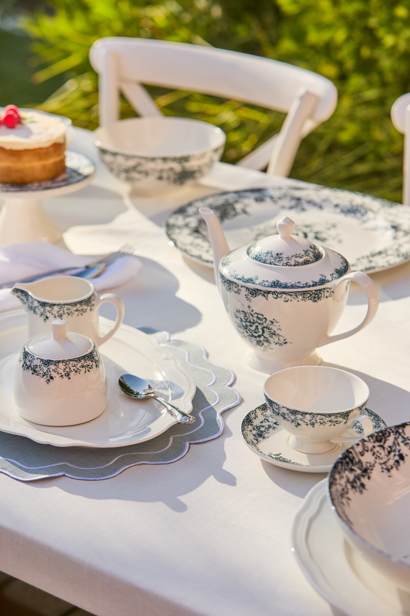 Casa Domani  Rosetta Demi Cup & Saucer Set of 2 Antique Blue Gift Boxed - 90ml