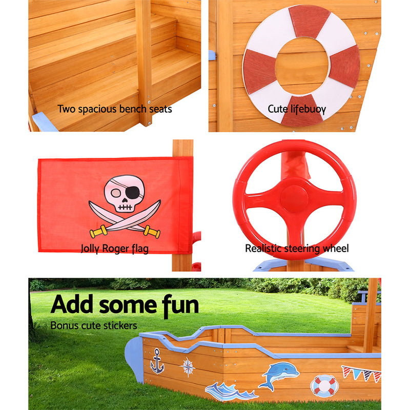 Keezi Kids Sandpit Wooden Boat Sand Pit Bench Seat Outdoor Beach Toys 165cm