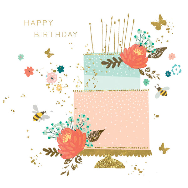 Happy Birthday - Cake and Candles - Card 15.5x15.5cm