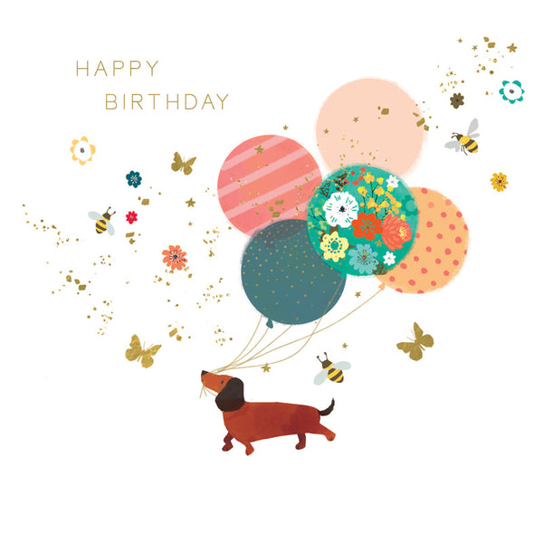 Happy Birthday - Dachshund and Balloons - Card 15.5x15.5cm