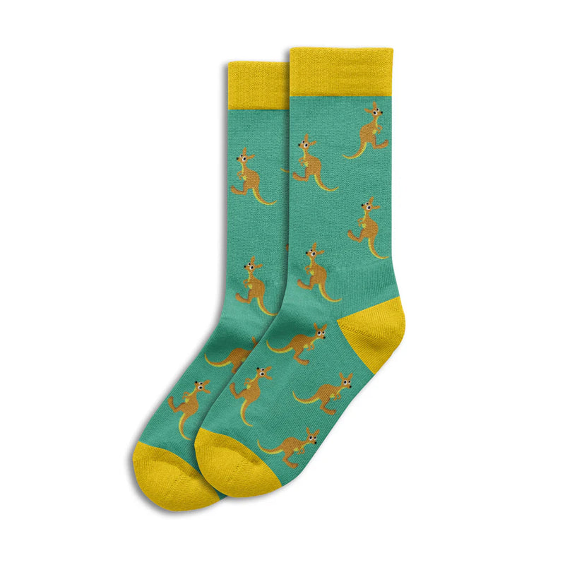 Kangaroo Sole Mates Socks - Green/Gold