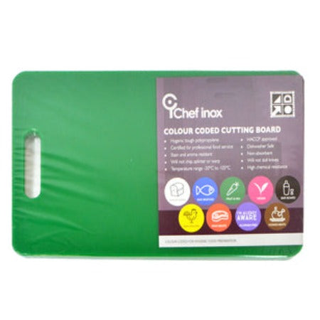 Chef Inox Colour Coded Cutting Board With Handle - Green – 30x45x1.3cm
