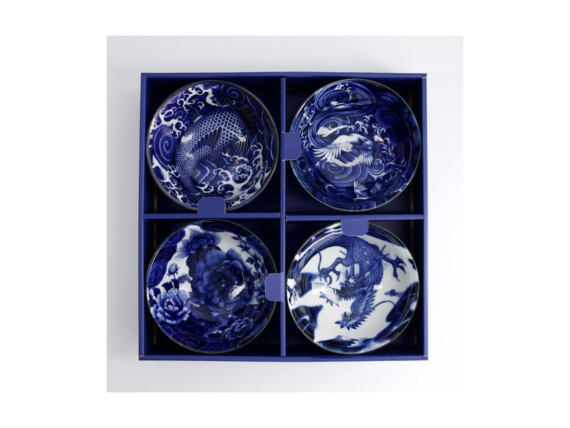 Tokyo Design Japonism Mixed Bowl 4pc Giftset - 14cm Blue - Gift Boxed - Made In Japan