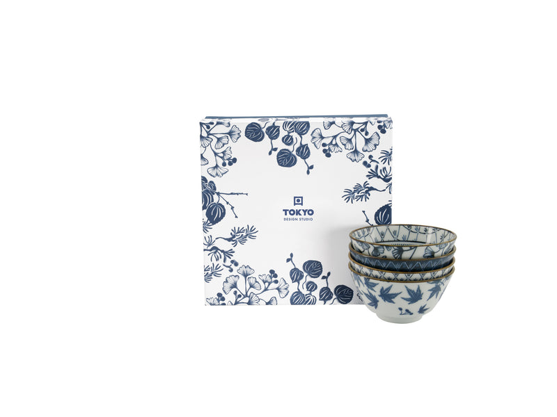 Tokyo Design Studio Flora Japonica Rice Bowl 4pc Giftset -12cm Mixed - Gift Boxed - Made In Japan