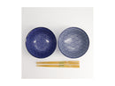 Tokyo Design Studio Nippon Blue Tayo Bowls & Chopsticks 2pc Giftset - Dot Wave - Gift Boxed - Made In Japan
