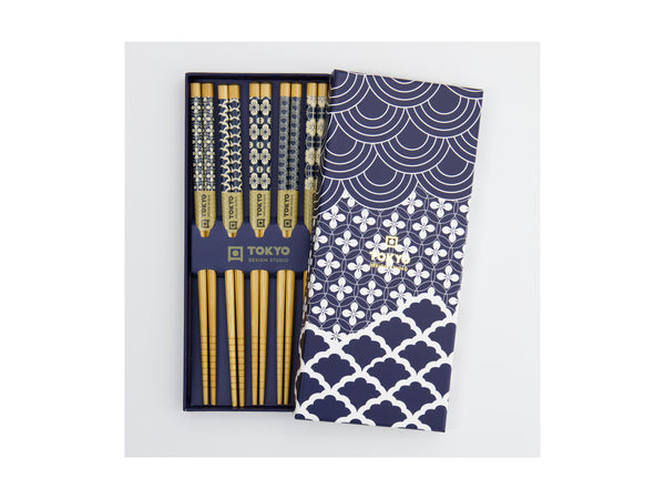 Tokyo Design Chopstick Gift set 5pc Blue - Gift Boxed