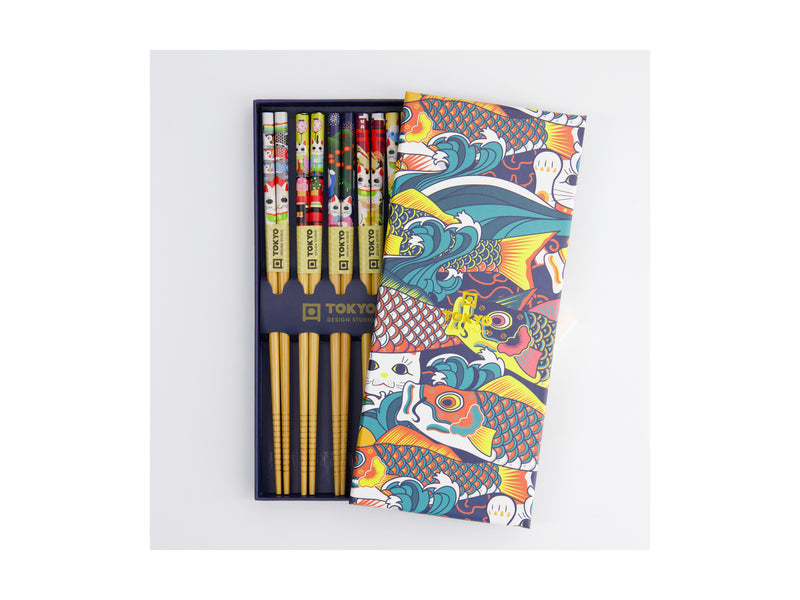 Tokyo Design Chopstick Gift set 5pc Lucky & Koinobori- Gift Boxed