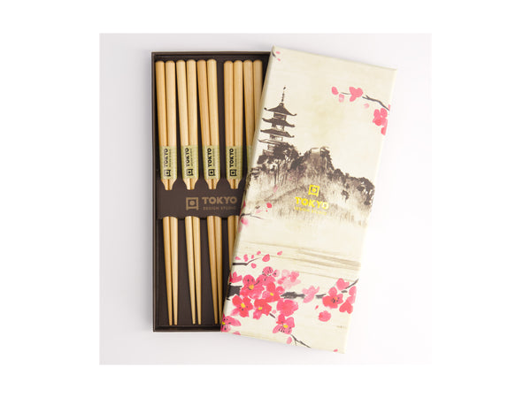Tokyo Design Chopstick Gift set 5pc Wooden Brown- Gift Boxed