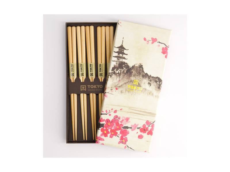 Tokyo Design Chopstick Gift set 5pc Wooden Brown- Gift Boxed