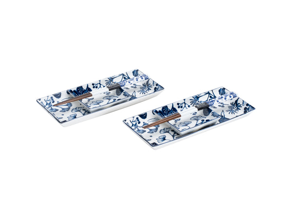 Tokyo Design Flora Japonica Sushi Plate 4pc Giftset - White - Gift Boxed - Made In Japan
