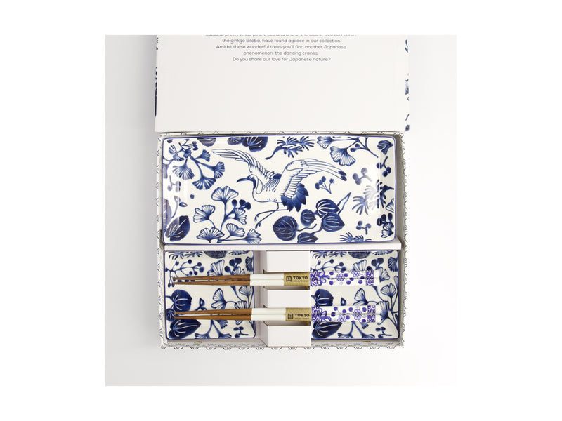 Tokyo Design Flora Japonica Sushi Plate 4pc Giftset - White - Gift Boxed - Made In Japan