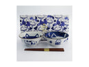 Tokyo Design Studio Kawaii Cat Neko Bowl 2pc With Chopsticks - Blue Cat - Gift Boxed - Made In Japan
