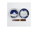 Tokyo Design Studio Kawaii Cat Neko Bowl 2pc With Chopsticks - Blue Cat - Gift Boxed - Made In Japan