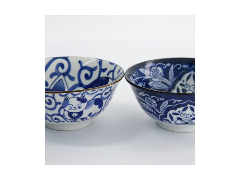 Tokyo Design Studio Kawaii Cat Neko Bowl 2pc With Chopsticks - Swirl Cat - Gift Boxed - Made In Japan