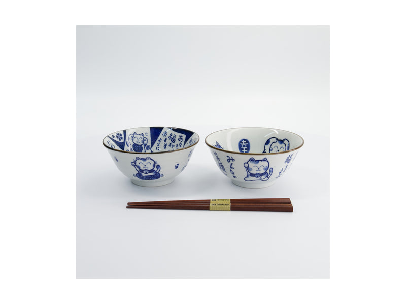 Tokyo Design Studio Kawaii Cat Neko Bowl 2pc With Chopsticks - White Cat - Gift Boxed - Made In Japan
