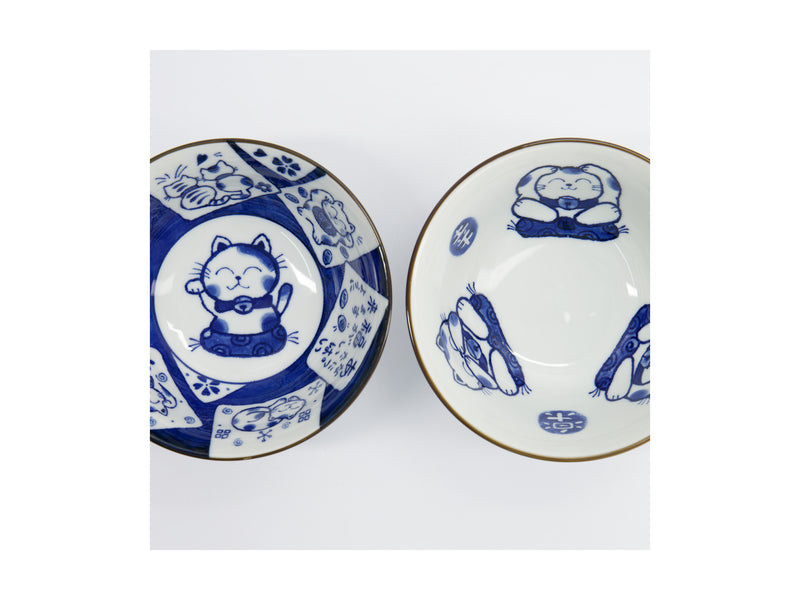 Tokyo Design Studio Kawaii Cat Neko Bowl 2pc With Chopsticks - White Cat - Gift Boxed - Made In Japan