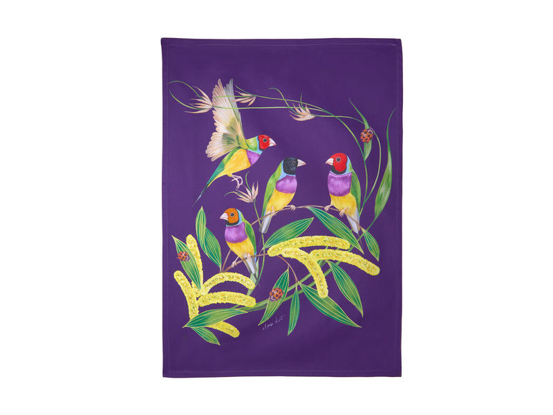 Maxwell & Williams Eloise Short Lyric Tea Towel 50x70cm - Gouldian Finch