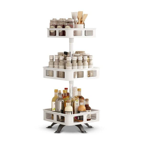 GOMINIMO 3 Tier Rotating Spice Rack Square Shape (White)