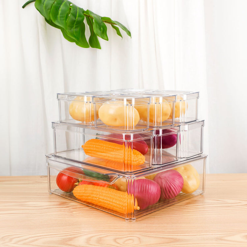 GOMINIMO 10 Pack Clear Stackable Fridge Organiser Bins with Lids (Transparent)