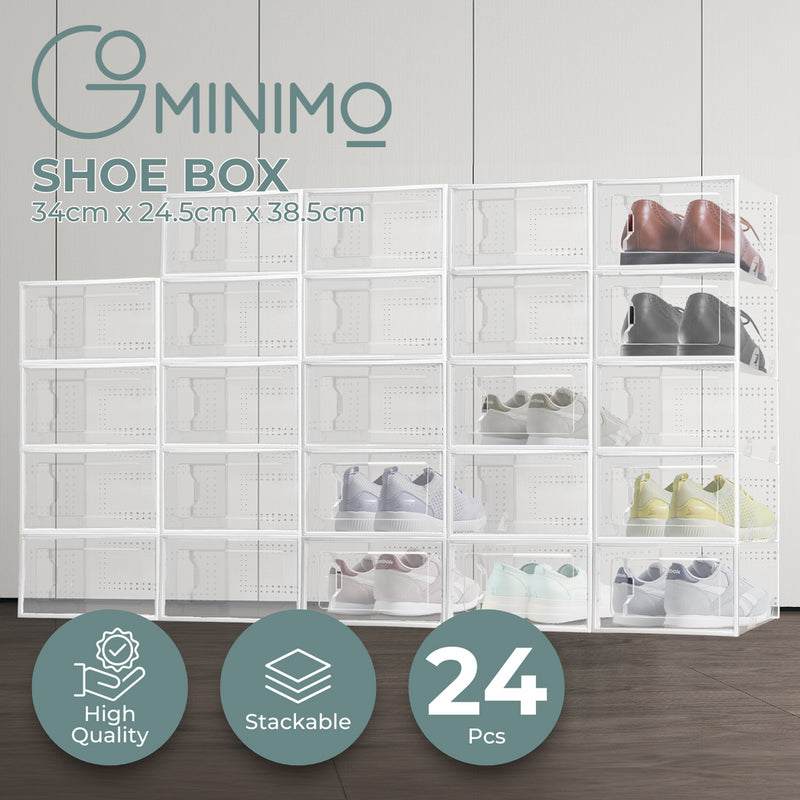 GOMINIMO Plastic Shoe Box 24PCS Medium Size Premium (White)