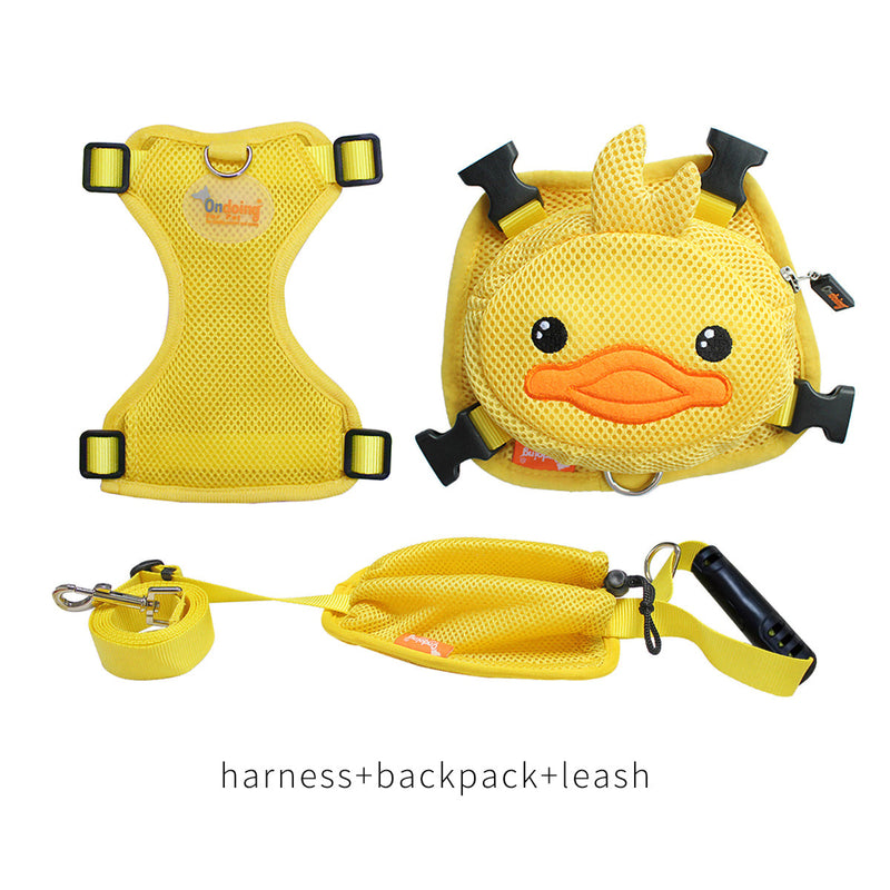 Ondoing Pet Saddle Bag Dog Harness Backpack Hiking Traveling Outdoor Bags Cute Costume (Yellow tiger bag with leash)M