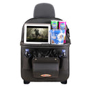 Black Leather Car Backseat Organizer with Foldable Tray Table & Trash Bag - Multi-functional Car Storage Solution