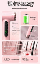 Pink wireless Hair Dryer with Cold & Hot Air, Portable Large-Capacity Rechargeable Ionic Dryer, Fast-Drying, Lightweight and Compact for Home and Travel