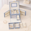 White Luxury PU Leather Jewelry Storage Box - 3-Tier Organizer with Mirror for Necklaces, Earrings, and Rings(Jewelry is a photo prop and is not included)