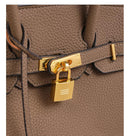 Beige Elegant PU Leather Handbag with Lock Decoration - Structured Tote Bag for Women