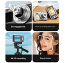 Silver 4K Ultra HD Digital Camera with 10X Optical Zoom - Compact Dual-Screen Vlogging Camera