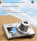 Silver 4K Ultra HD Digital Camera with 10X Optical Zoom - Compact Dual-Screen Vlogging Camera