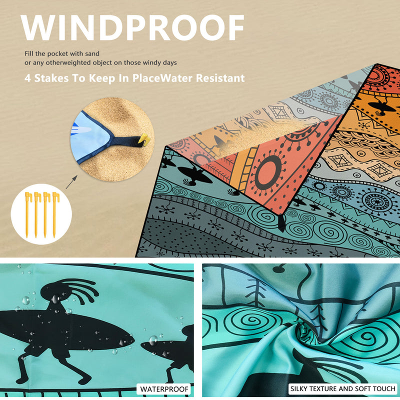 Style STD-001-35 Colorful Quick Dry Beach Mat Sand Proof Waterproof Outdoor Picnic Blanket - Compact & Lightweight
