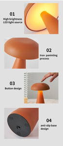 Silver Metal Mushroom Table Lamp - Rechargeable Touch Control Ambient Light with Remote