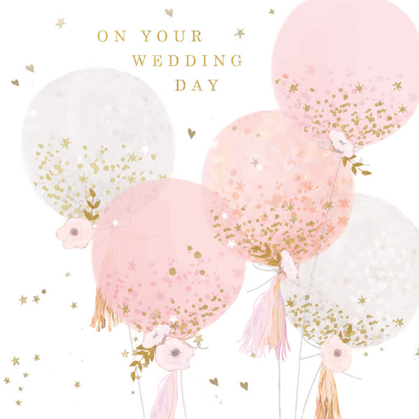 On Your Wedding Day - Pink & White Balloons - Card 15.5x15.5cm
