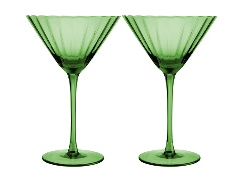 Maxwell & Williams Wicked Pink Goes Good With Green Ribbed Martini Glasses - Elphaba Set of 2