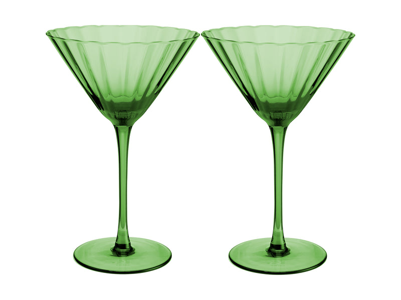 Maxwell & Williams Wicked Pink Goes Good With Green Ribbed Martini Glasses - Elphaba Set of 2