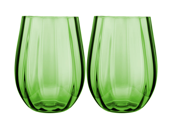 Maxwell & Williams Wicked Pink Goes Good With Green Ribbed Stemless Glasses - Elphaba Set of 2