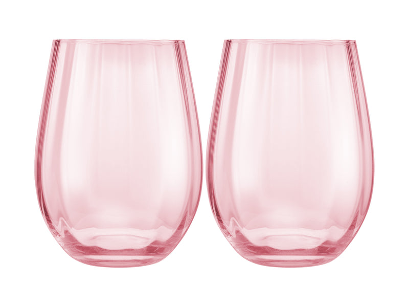 Maxwell & Williams Wicked Pink Goes Good With Green Ribbed Stemless Glasses - Glinda Set of 2