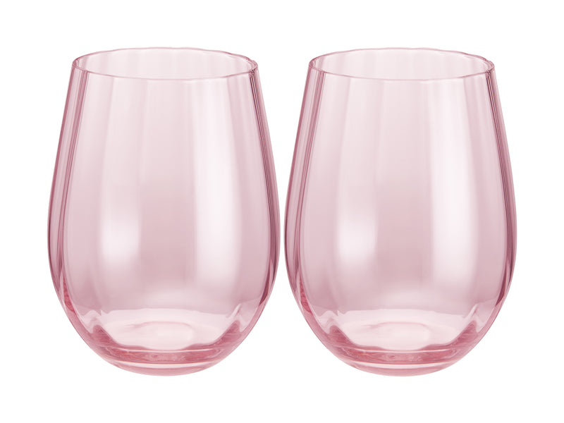 Maxwell & Williams Wicked Pink Goes Good With Green Ribbed Stemless Glasses - Glinda Set of 2