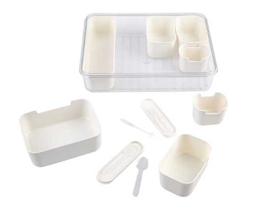 Pizzazz Rectangular 7 Compartment Grazing Box w/ Carry Handles & Food Picks - Cream