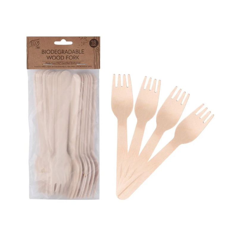 Eco Basics 18pc Biodegradable Wood Forks