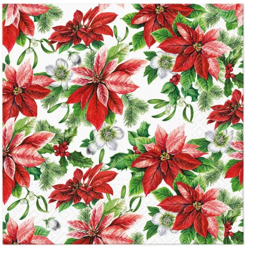 Paw Napkins - Pack of 20 - Glory Poinsettia - 33x33cm