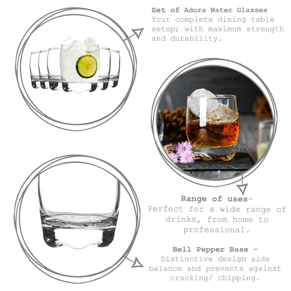Adora Water/Whisky Glasses 190ml - Set of  6 - LAV (Made in Turkey)