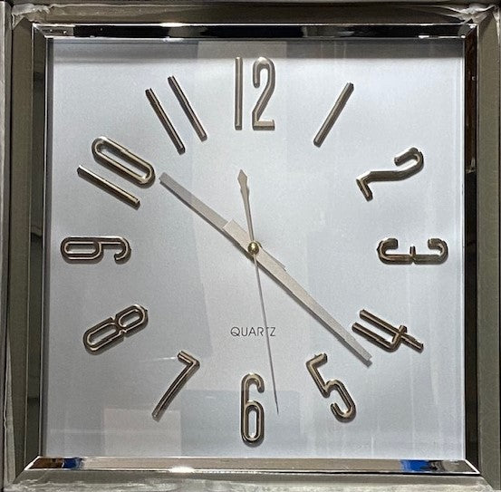 Square Chrome Quartz Wall Clock - 35cm
