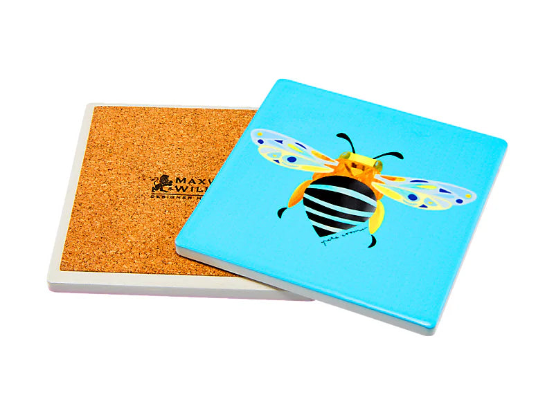 Maxwell & Williams Pete Cromer Garden Party Ceramic Square Coaster 9.5cm - Banded Bee