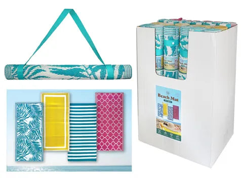 Beach Mat with Carry Handle Yellow with White Border, Teal Stripe, Aqua Fern, Pink Marrakesh - 70x145cm