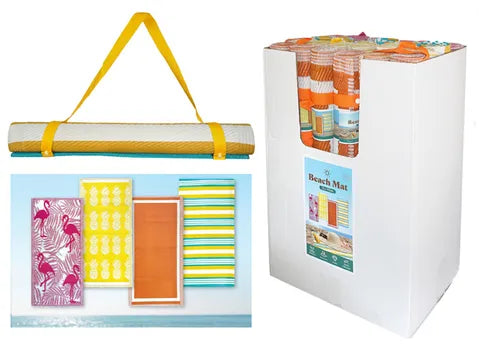 Beach Mat with Carry Handle Orange with White Border Aqua + Yellow Stripe, Pink Flamingo, Yellow Pineapple -70x145cm