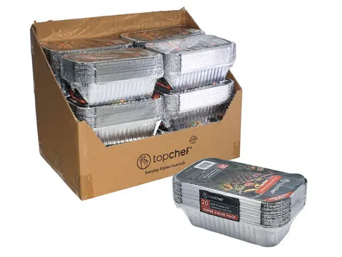 Top Chef SML Foil Containers With Lids - 20pk - 20.5x11.5x5.7cm