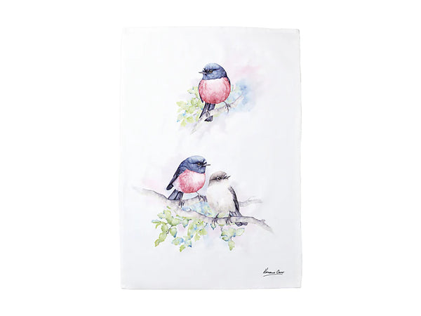 Maxwell & Williams Katherine Castle Bird Life Tea Towel 50x70cm - Pink Robin