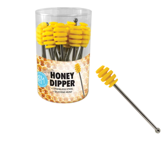 Silicone Honey Dipper with Stainless Steel Handle - Yellow